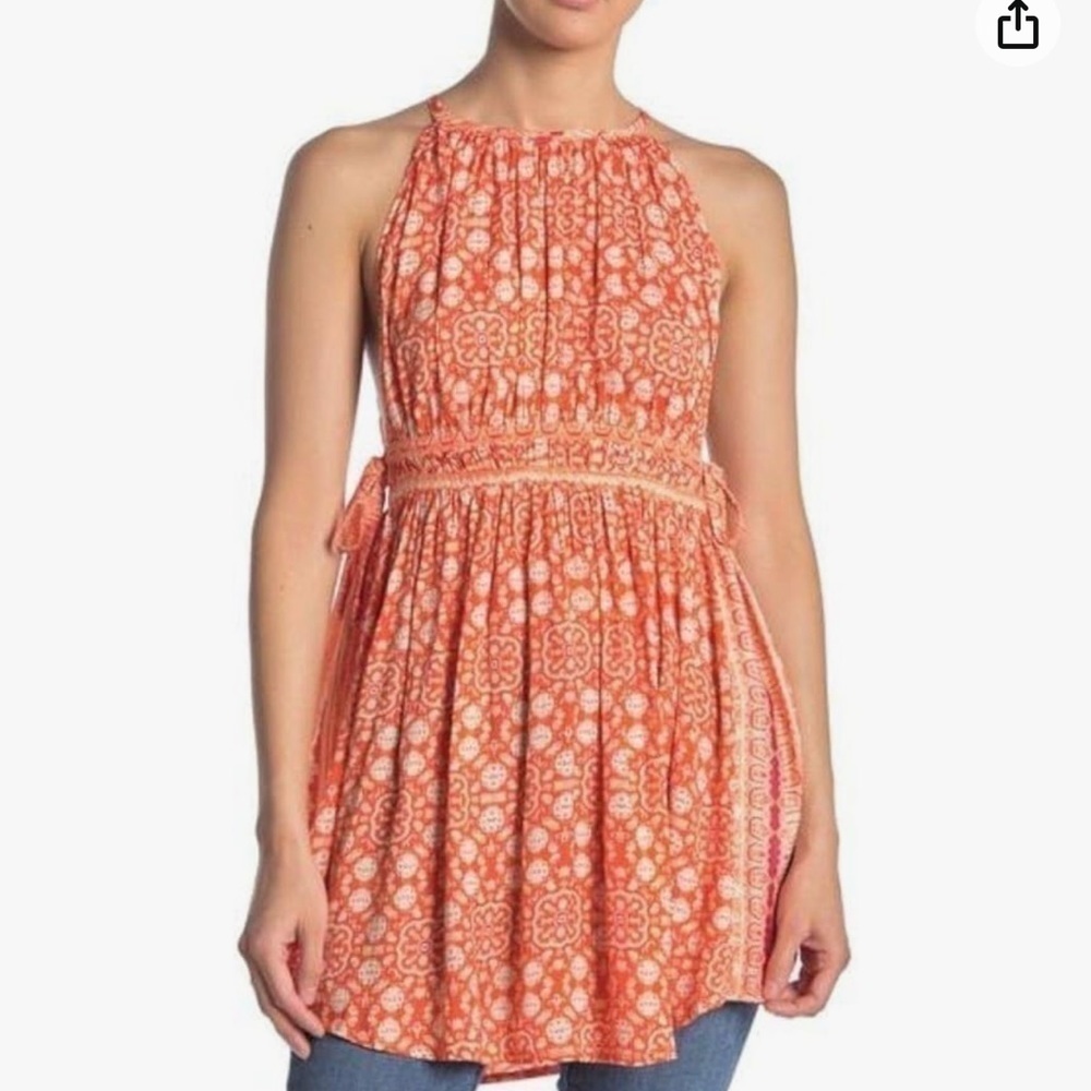 FREE People Womens Mid Summers Day Printed Halter Tunic Top
